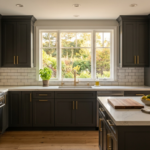 cabinet refinishing cost Bay Area worth it 2026 — dark charcoal gray refinished shaker cabinets with gold hardware in Walnut Creek kitchen
