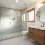 finished small bathroom remodel with large-format tile in Danville CA